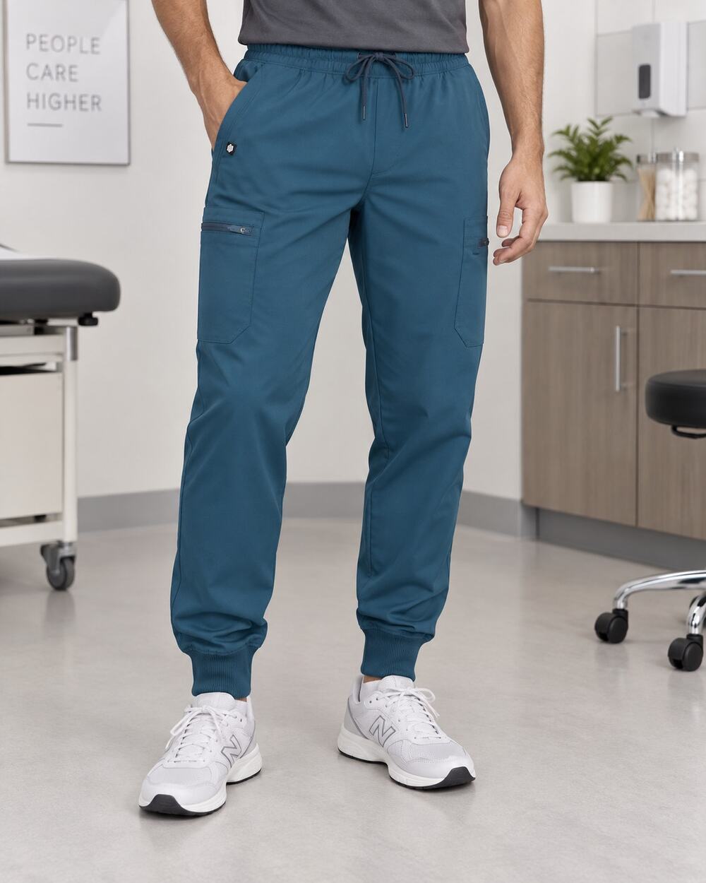 JAANUU Osmo 8 Pocket Scrub Jogger Pants Teal Blue Size L NWT
